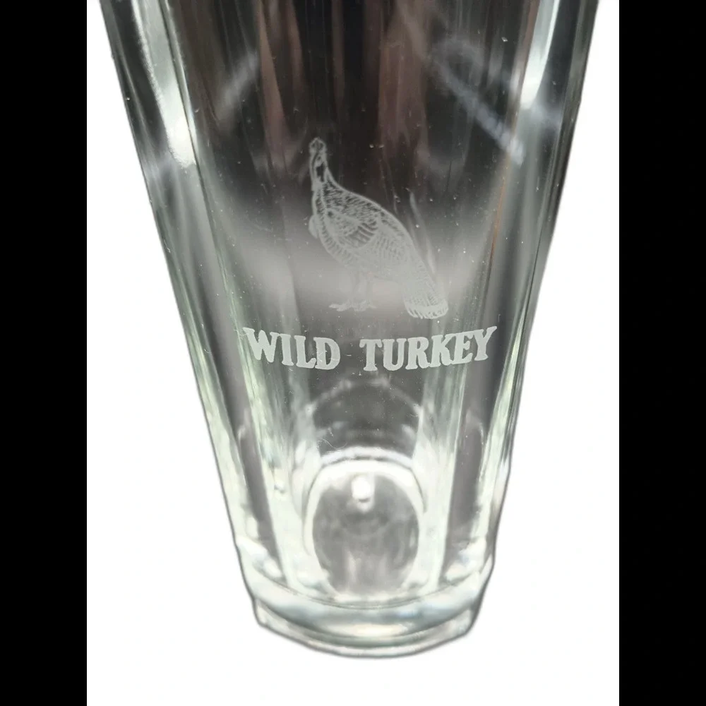 Vtg Wild Turkey Engraved High Ball Glass Square Tom Collins